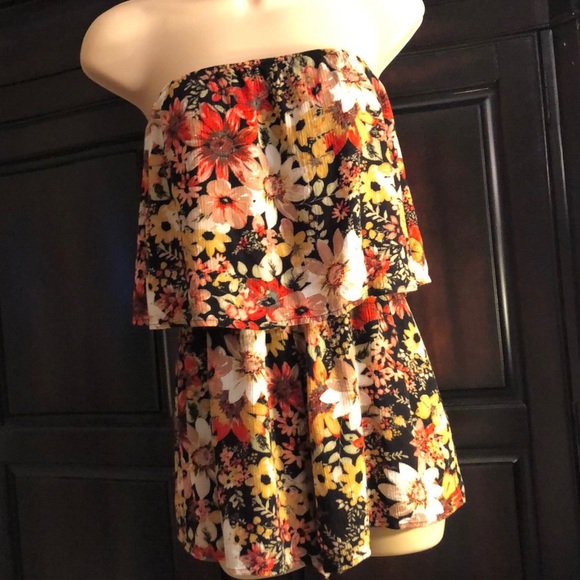 Pants - Tube top floral romper Coachella festival